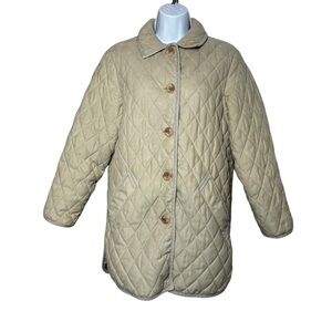 Appleseed's Khaki Tan Quilted Long Puffer Jacket with Pockets, Size Small Petite